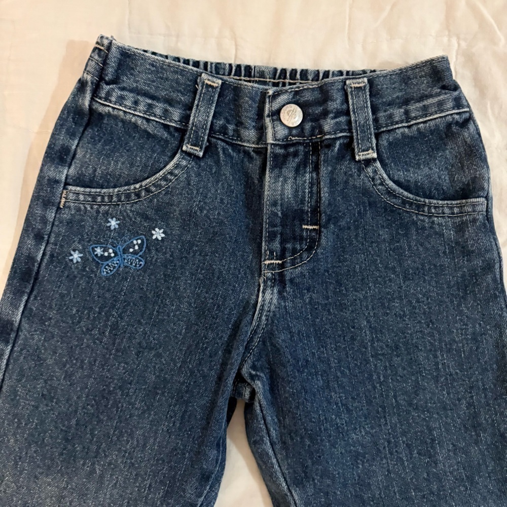 Vintage Kids Girls Y2K Lee Flare Dark Wash Butterfly Embroidered Jeans Size 3T - Picture 2 of 6